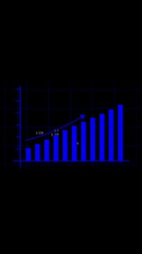 Data technology chart animation. Upward trend and statistics increase. Business presentation animation. Looping blue neon progress report.