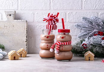 Hot chocolate or cocoa in shape of snowman