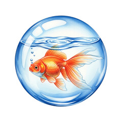 Watercolor Goldfish in a Round Bowl isolated on a transparent background