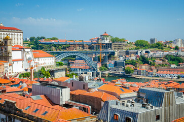 Beautiful view of bridge Ponte dom Luis and old town Porto, Portugal