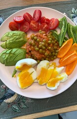 Healthy breakfast with  eggs and avocado 
