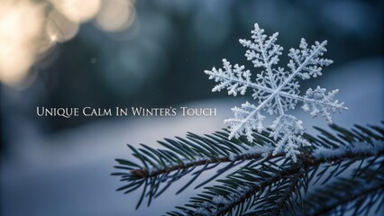 Close-up of snowflake on a pine branch in winter