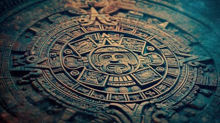 Ancient Aztec Sun Stone Closeup Detail