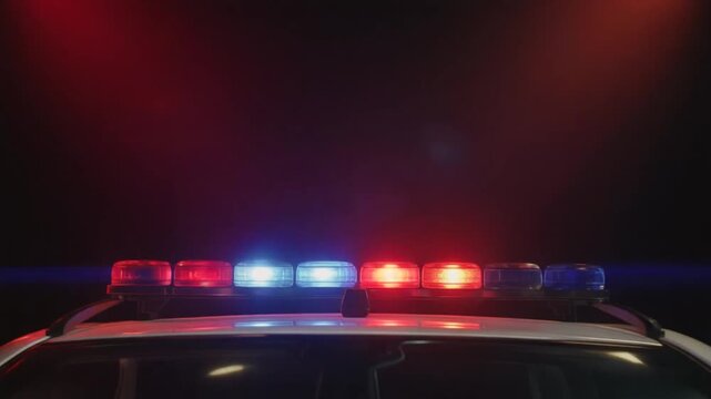 Police beacon on a black background. Red and blue blinking lights. Seamless loop