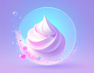 パステルカラーのホイップクリームと透明な円形フレーム背景素材