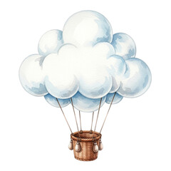 Watercolor Hot Air Balloon Cloud isolated on a transparent background