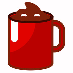 Chocolate on a red mug on a transparent background. Red cup of coffee.