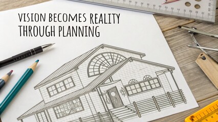 Architectural House Design Concept On White Paper
