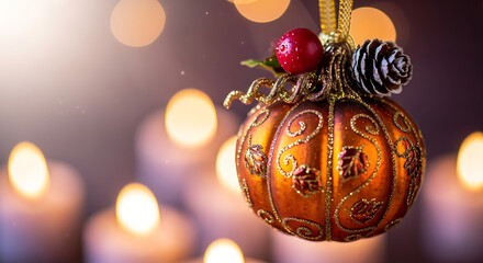 Merry Christmas background, christmas and new year holidays concept. Red balls on fir branches, winter snowy backdrop, happy new year 2026