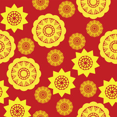 Design for Christmas with yellow motifs and red background seamless pattern