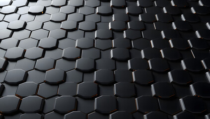 Obraz premium Black and white geometric pattern of abstract 3D cubes, forming a unique digital technology background design. Black HexaTech Grid