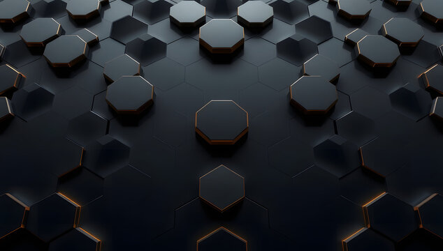 Black and white geometric pattern of abstract 3D cubes, forming a unique digital technology background design. Black HexaTech Grid