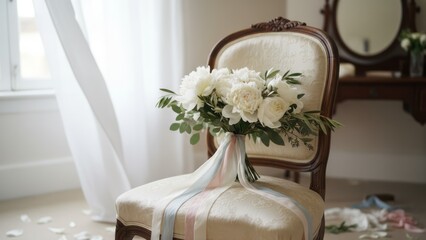Elegant Bridal Bouquet on Vintage Chair Bridal Bouquet Wedding Flowers Peonies