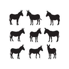 Donkey Silhouettes Collection,Donkeys Silhouettes,Vector Donkey Silhouettes,Farm Donkey Silhouettes,donkey vector