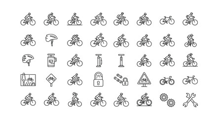 Collection of hand drawn bicycle icons isolated on set of vector cycling symbols and design elements in doodle style
