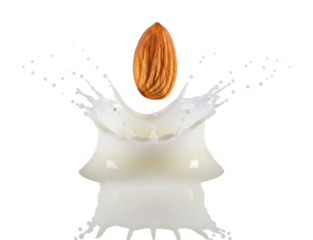 Milk splash with almond food isolated on transparent background