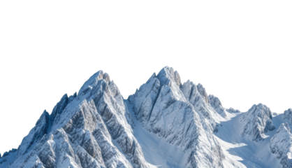 Snow-capped peaks mountain range landscape clear sky aerial view isolated on transparent background