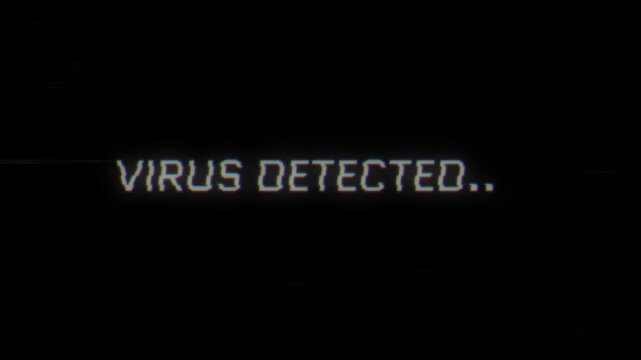 4k stock | Glitch text animation black background virus detected cyber security warning digital.
