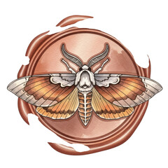 Watercolor Moth on Wax Seal isolated on a transparent background
