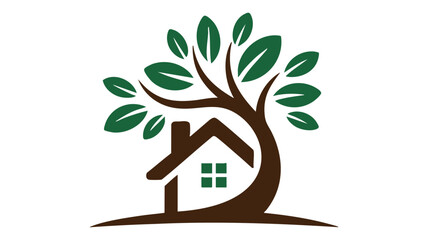 Eco-friendly home and nature harmony concept featuring a house nestled within a vibrant green tree