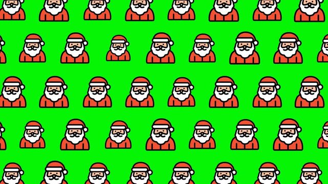 Pattern of santa claus faces in rows suitable for holiday wrapping paper, christmas cards, festive decor, and seasonal designs.