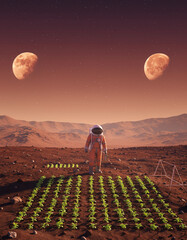 Astronauts plant trees.