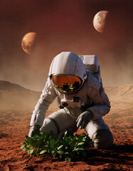 Astronauts plant trees.