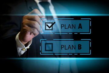 Businesman choose Different plan a or b option, taking opportunity, making a decision, planning for future, business strategy, failure analysis