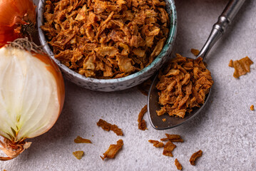 Bowl with chopped fried crispy onions