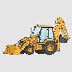 Fototapeta premium Stylized backhoe illustration depicting heavy machinery for construction site activity