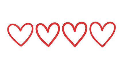 A simple, minimalist illustration of four red outlined hearts for love and romance themes