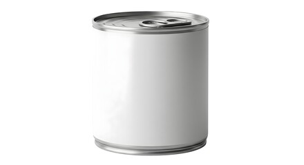 Close up of blank silver food can with white label isolated on a clean white background