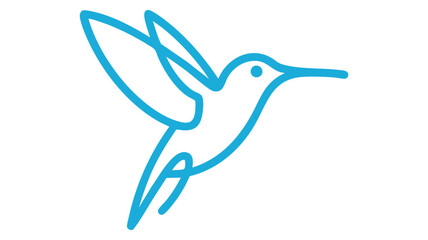 Minimalist blue line drawing of a small hummingbird in flight