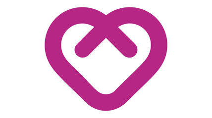 A stylized pink heart logo with a unique knotted top design on a white background