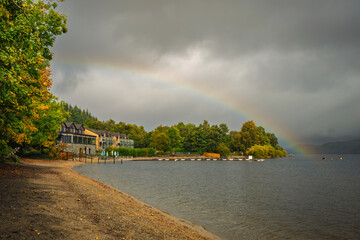 Faint Rainbow at Luss and Loch Lomond, which is a freshwater Loch considered the start of the Highlands and is part of The Loch Lomond and The Trossachs National Park