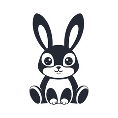 Cute Sitting Bunny Rabbit Illustration Dark Blue Color with Big Eyes and Long Ears Simple Style Vector Graphic