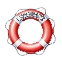 Watercolor Red and White Lifeguard Ring isolated on a transparent background