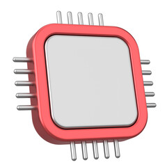 3D microchip icon with clean technology processor design. 3D illustration.