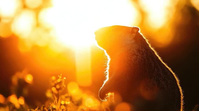 Video Video A groundhog standing on its hind legs in the sun, looking up