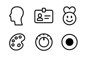 Digital Persona Icons. Digital Persona Building linear set: profile silhouette, username tag, interest icons, style palette, tone dial, presence indicator.