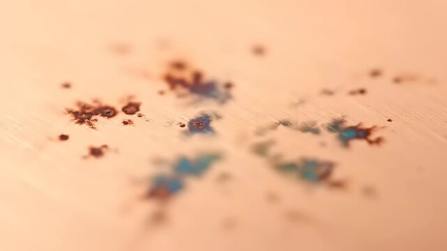 Abstract macro view of colorful particles dispersed on a surface, creating a starburst pattern