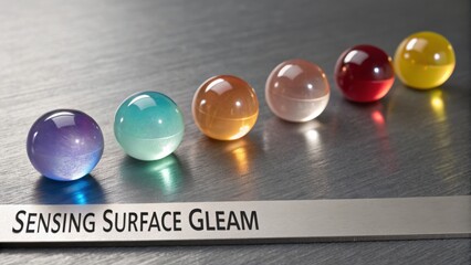 Colorful Glass Spheres Lined Up on a Reflective Surface