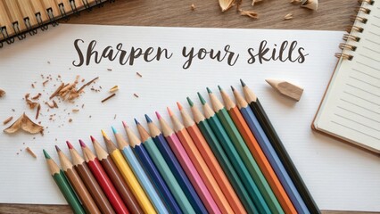 Colorful Pencils Arranged on White Paper, Sharpening Skills