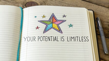 Colorful Star Drawing With Inspirational Quote on Lined Paper