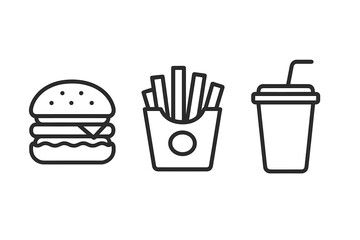 Fast food meal with burger, fries, and a drink presented in a simple design