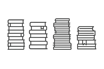 Different stacks of books showing various arrangements and positions in a simple design, ideal for concepts related to reading and education