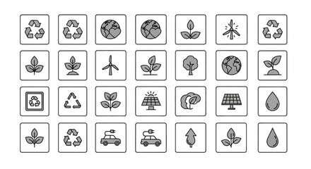 Collection of eco and alternative energy icons isolated on perfect for illustrating environmental responsibility and sustainability