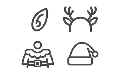 Holiday themed icons for seasonal designs including reindeer antlers, festive hat, and Santa suit © Alan