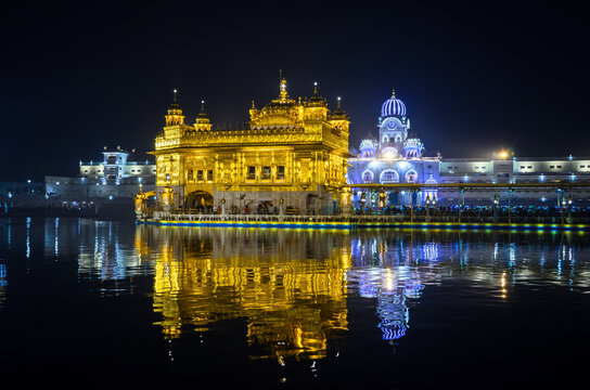 Golden Temple at night in Amritsar, Punjab, India.