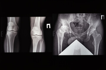 X-ray of dysplastic coxarthrosis of human legs.